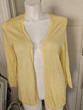 Chico’s Size 3 Large Yellow Rayon Cotton Open Front Cardigan Sweater Lightweight